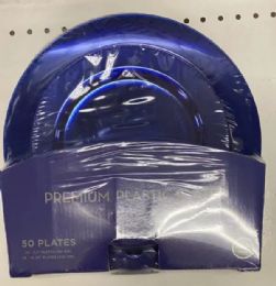 8 Packs Royal Blue Plastic Premium Plates 50pcs - Disposable Plates & Bowls