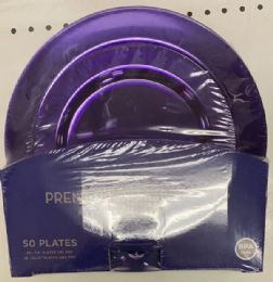 8 Packs Purple Plastic Premium Plates 50pcs - Disposable Plates & Bowls