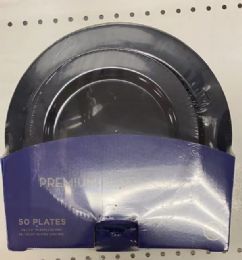 8 Packs Black Plastic Premium Plates 50pcs - Disposable Plates & Bowls