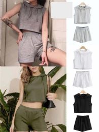 48 Wholesale Casual Chic Hooded Crop Top And Shorts Set