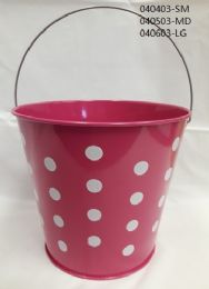 48 of Hot Pink Polka Dots Metal Tin Pails 6"