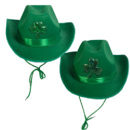 12 pieces St Patrick Cowboy Hat W/shamrock Emblem Adult Size Ht/jhook - St. Patricks