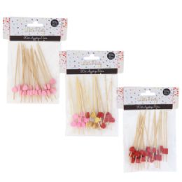 24 pieces Appetizer Picks Hearts 20ct Bamboo 4.72in Red/pink/multi Clr/ Party Art Pbh/12pc Clip Strip - Toothpicks