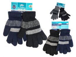 144 Pairs Gloves 2 Pair Striped Black/blue, Black/grey 55g - Winter Sets Scarves , Hats & Gloves