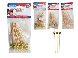 144 pieces Cocktail Picks W/pearl 25pc 4.75" H Gold,white.sil - Toothpicks