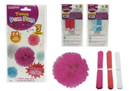 144 pieces Tissue Pom Pom 3pc 7.9"dia Blue Pink - Pom Poms and Feathers