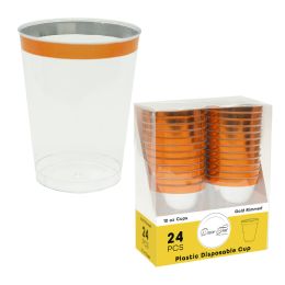 12 pieces Plastic Disposable Cups With Rose Gold Rim 10oz 24pc - Plastic Drinkware