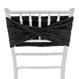 48 pieces Twisted Sequin Spandex Chair Sash - Black - Bows & Ribbons