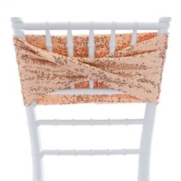48 pieces Twisted Sequin Spandex Chair Sash - Rose Gold - Bows & Ribbons