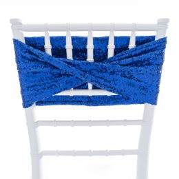 48 pieces Twisted Sequin Spandex Chair Sash - Royal Blue - Bows & Ribbons