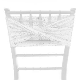48 pieces Twisted Sequin Spandex Chair Sash - White - Bows & Ribbons