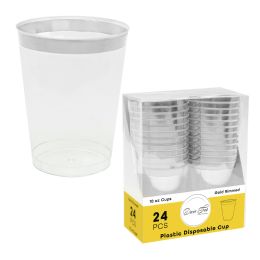 12 pieces Plastic Disposable Cups With Silver Rim 10oz 24pc/pack - Plastic Drinkware