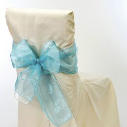 24 pieces Sheer Organza Chair Bows 9 inches X 10 ft Blue  - Bows & Ribbons