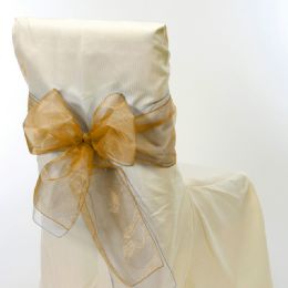 24 pieces Sheer Organza Chair Bows 9 inches X 10 ft Gold  - Bows & Ribbons