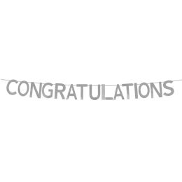 60 pieces "Congratulations"  Banner 7 inch - Silver - Party Banners