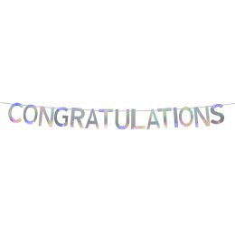 60 pieces "Congratulations"  Banner 7 inch - White Iridenscent - Party Banners