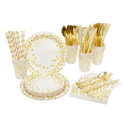 6 pieces Paper Dinner Set 25/set - Polka Dot Gold - Disposable Plates & Bowls