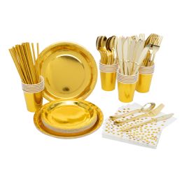 6 pieces Paper Dinner Set 25/set - Gold - Disposable Plates & Bowls