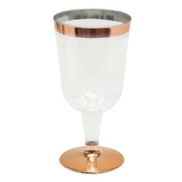 24 pieces Plastic Wine Glasses With Metallic Trim 4 inch 12pc/pack - Rose Gold - Plastic Drinkware