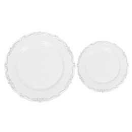 4 pieces Disposable Deluxe Embossed Plate Set 40pc/set - Silver - Disposable Plates & Bowls