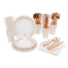 6 pieces Paper Dinner Set 25/set - Polka Dot Rose Gold - Disposable Plates & Bowls