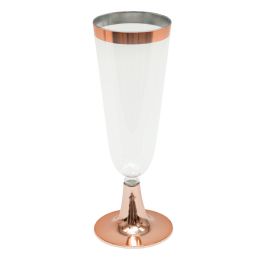 12 pieces Plastic Champagne Flutes With Metallic Trim 6 inch 12pc/pack - Rose Gold - Plastic Drinkware