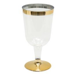 24 pieces Plastic Wine Glasses With Metallic Trim 4 inch 12pc/pack - Gold - Plastic Drinkware