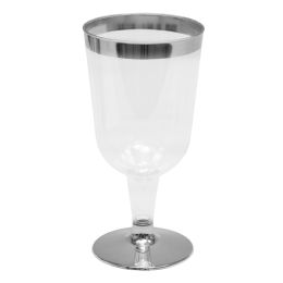 24 pieces Plastic Wine Glasses With Metallic Trim 4 inch 12pc/pack - Silver - Plastic Drinkware