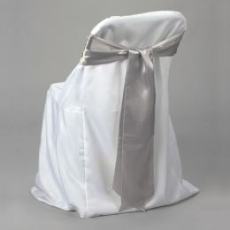 12 pieces Satin Chair Bow 6 inch X 108 inch 6pc/bag - Silver - Bows & Ribbons