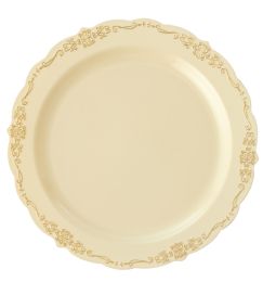 30 pieces Disposable Deluxe Plate With Gold Hot Stamping 7 inch - Ivory 12pc Pack - Disposable Plates & Bowls