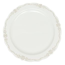15 pieces Disposable Deluxe Plate With Gold Hot Stamping 10 inch - White 12pc Pack - Disposable Plates & Bowls