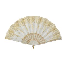 60 of Fabric Hand Held Favor Fan 8 Inch - Gold