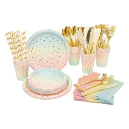 6 pieces Paper Dinner Set 25/set - Polka Dot Rainbow - Disposable Plates & Bowls