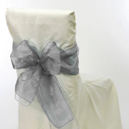 24 pieces Sheer Organza Chair Bows 9 inch X 10 inch Silver - 6pcs/bag - Bows & Ribbons
