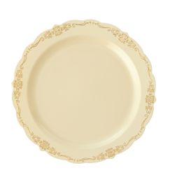 15 pieces Disposable Deluxe Plate With Gold Hot Stamping 10 inch - Ivory 12pc - Disposable Plates & Bowls