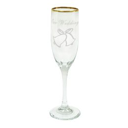4 pieces Glass Champagne Flutes Gold RiM- "our Wedding" Set Of 6pcs - Wedding & Anniversary