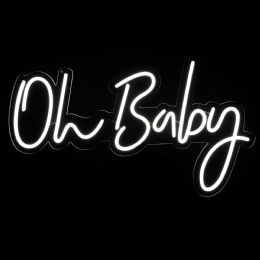 4 Pieces Oh Baby Neon Light Sign With Hanging Chain 26 inch - White - Displays & Fixtures