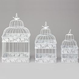 8 pieces Metal Square Hexagon White Wedding Birdcage 3pcs/set - White - Wedding & Anniversary