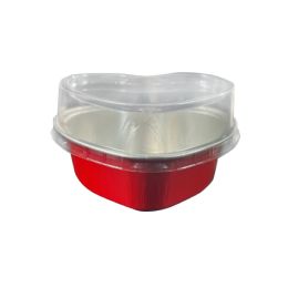 20 pieces 3oz Heart Aluminum Baking Cup With Dome Lid 50pc - Red - Baking Supplies