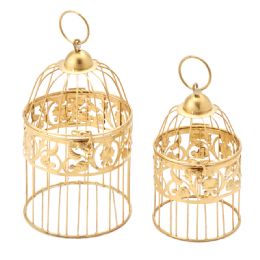 12 pieces Metal Bird Cage 2pc Set - Gold - Party Center Pieces