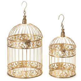 8 pieces Metal Bird Cage 2pcs Set - Gold - Party Center Pieces