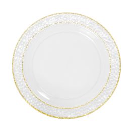 15 pieces Plastic Plate Set With Hammered Double Gold Rim Edge 7 inch - Gold 12pc Pack - Plastic Bowls and Plates