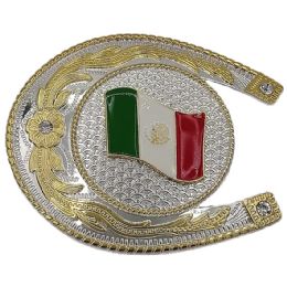 12 pieces Oversized Horsenail Design Mexican Flag Belt Buckle - Belt Buckles