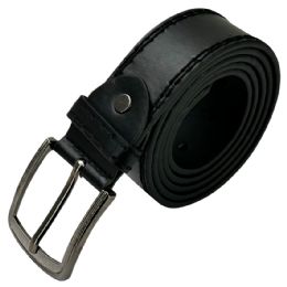 24 of Belt For Men Parallel Double Stitched Mat Black Leather Mixed Sizes
