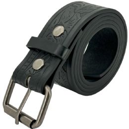 24 of Black Western Leather Belts - Engraved Floral Design