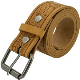 24 of Light Brown Western Belts For Women And Men - Floral Engraved