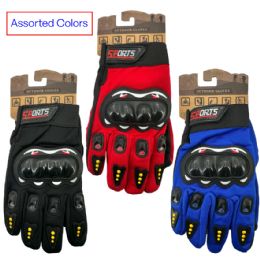 24 Pieces Full Finger Racing Gloves With Hard Knuckle Black Red & Blue - Working Gloves