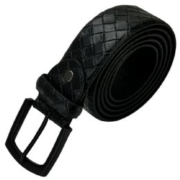 24 Pieces Belt For Men Black Leather With Basket Weave Pattern Mixed Sizes - Mens Belts