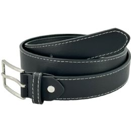 24 Pieces Black Belts White Stitched Leather For Kids Mixed Sizes - Kid Belts