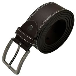 24 Pieces Belts For Men Parallel Double Stitched Brown Leather Mixed Sizes - Mens Belts